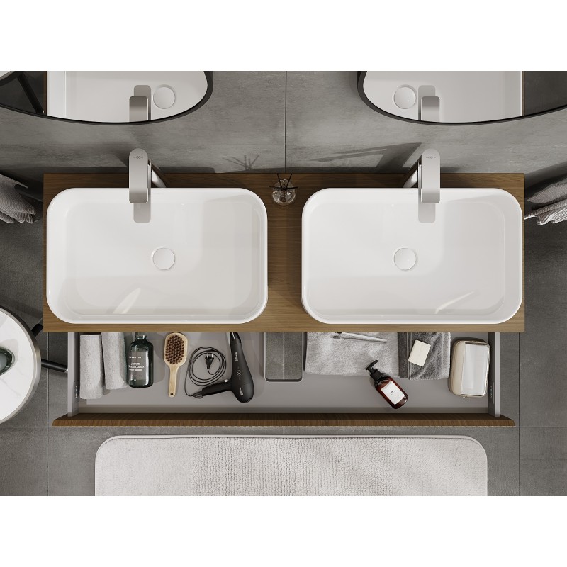 Mexen Rivel шкаф за баня за мивка 140 см с плот, 1 чекмедже, набразден, орех - 91A20-14023-1-BFC86