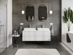 Mexen Rivel баня шкаф за мивка 140 см с плот, 2 чекмеджета, оребрени, бял мат - 91A20-14047-2-BFFC01