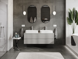 Mexen Rivel шкаф за баня за умивалник 140 см с плот, 2 чекмеджета, оребрен , сив мат - 91A20-14047-2-BFFC62