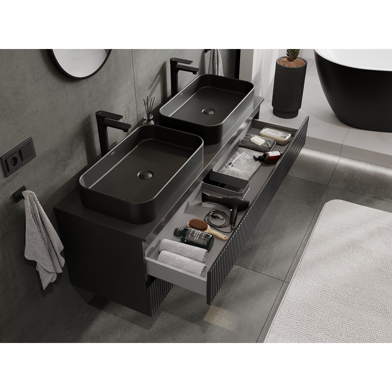 Mexen Rivel шкаф за баня с умивалник 140 см с плот, 2 чекмеджета, оребрен,