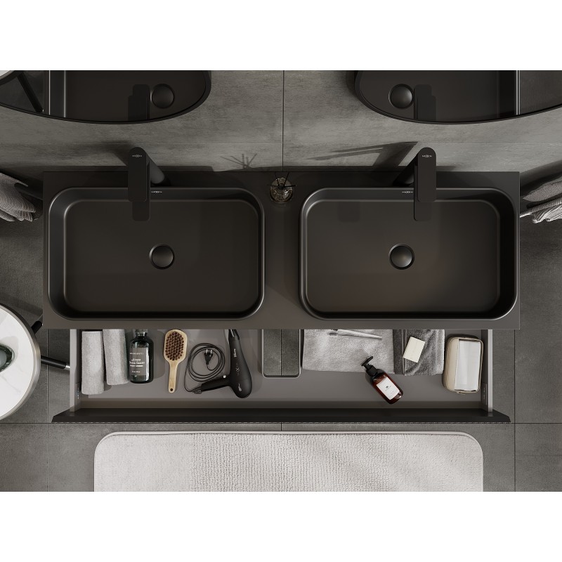 Mexen Rivel шкаф за баня с умивалник 140 см с плот, 2 чекмеджета, оребрен,