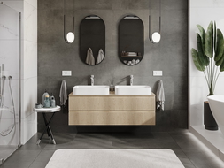 Mexen Rivel баня шкаф под мивка 140 см с плот, 2 чекмеджета, набраздена, дъб - 91A20-14047-2-BFFC81