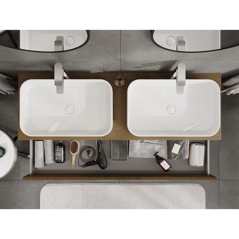 Mexen Rivel баня шкаф под мивка 140 см с плот, 2 чекмеджета, оребрена, орех - 91A20-14047-2-BFFC86