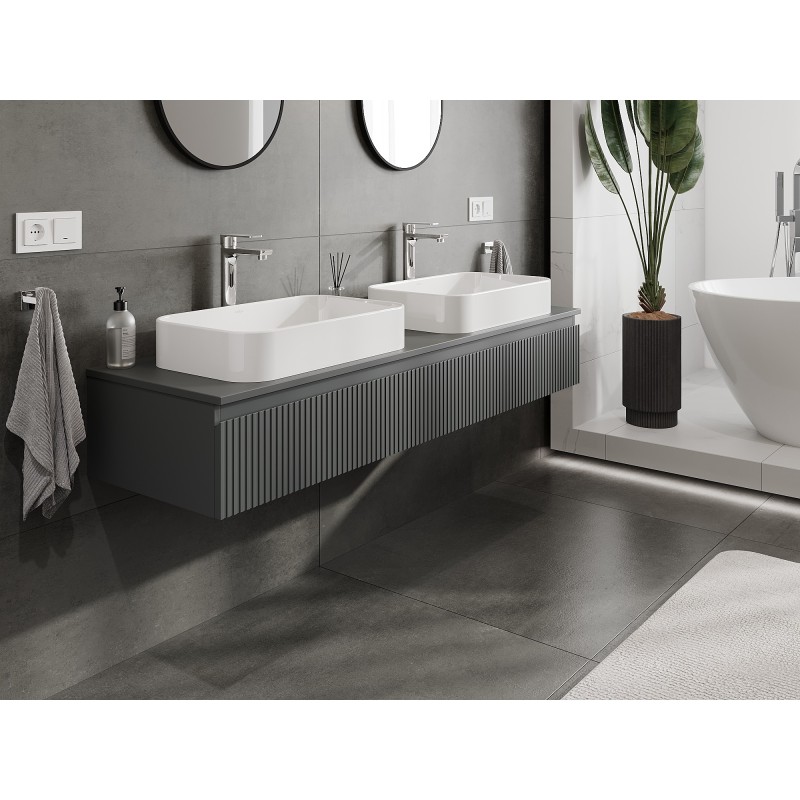 Mexen Rivel Шкаф за баня под мивка 160 см с плот, 1 чекмедже, набразден, графит мат - 91A20-16023-1-BFC66