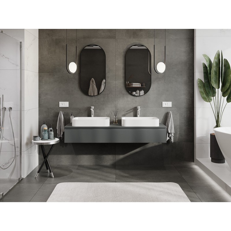 Mexen Rivel Шкаф за баня под мивка 160 см с плот, 1 чекмедже, набразден, графит мат - 91A20-16023-1-BFC66