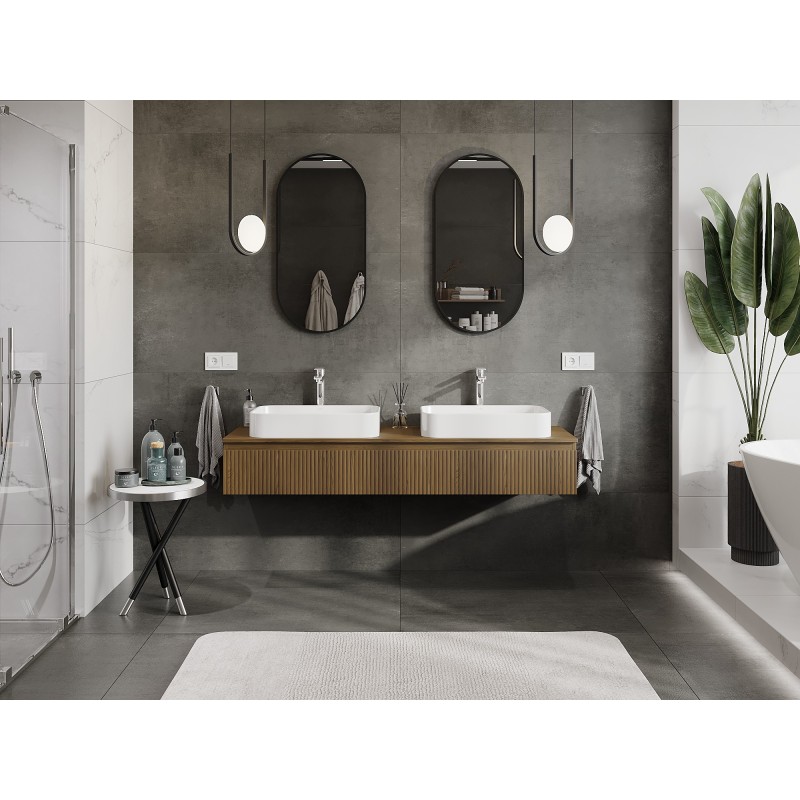 Mexen Rivel шкаф за баня под мивка 160 см с плот, 1 чекмедже, оребрен, орех