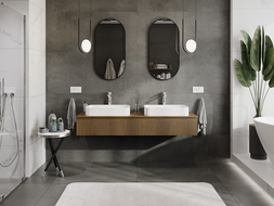 Mexen Rivel шкаф за баня под мивка 160 см с плот, 1 чекмедже, оребрен, орех