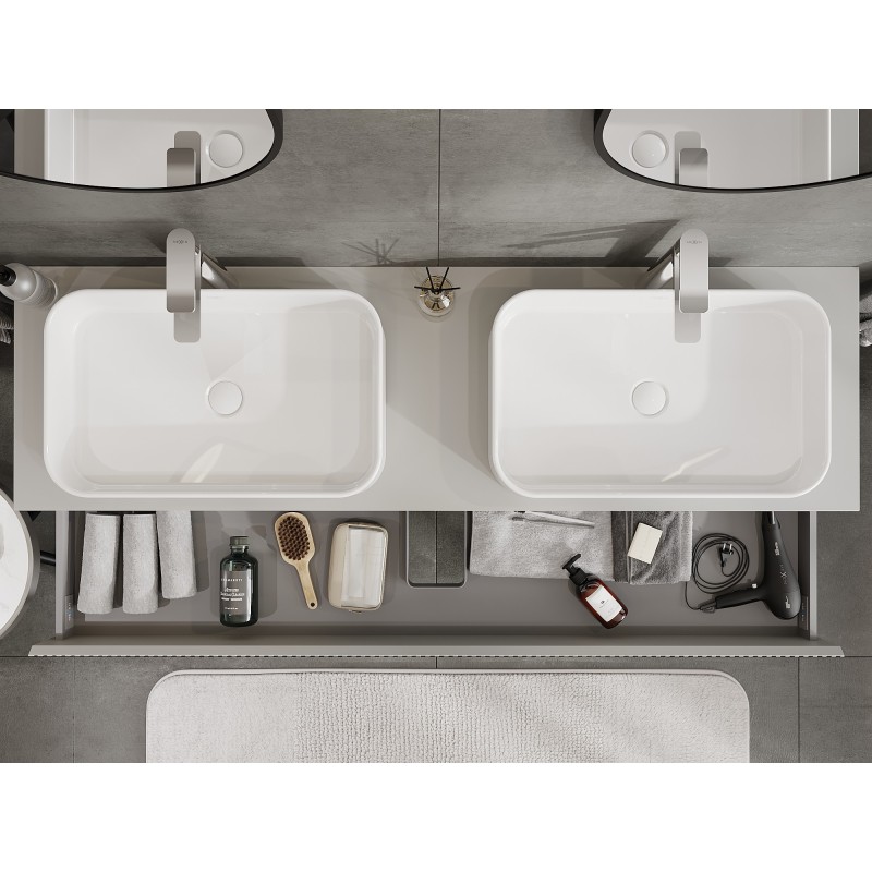 Mexen Rivel баня шкаф под мивка 160 см с плот, 2 чекмеджета, оребрена, сива мат - 91A20-16047-2-BFFC62