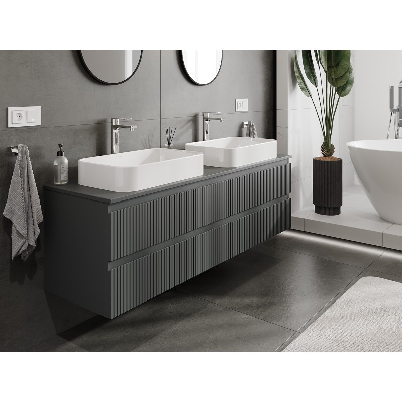 Mexen Rivel шкафче за баня под мивка 160 см с плот, 2 чекмеджета, оребрено,