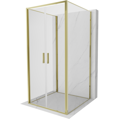 Mexen Exo-3S триделна душ кабина с врати 90 x 90 см, прозрачна, златна