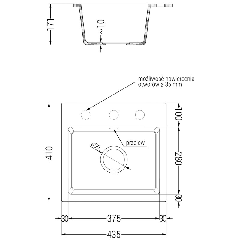 Mexen Milo гранитна кухненска мивка с 1 корито и кухненски смесител Rita,