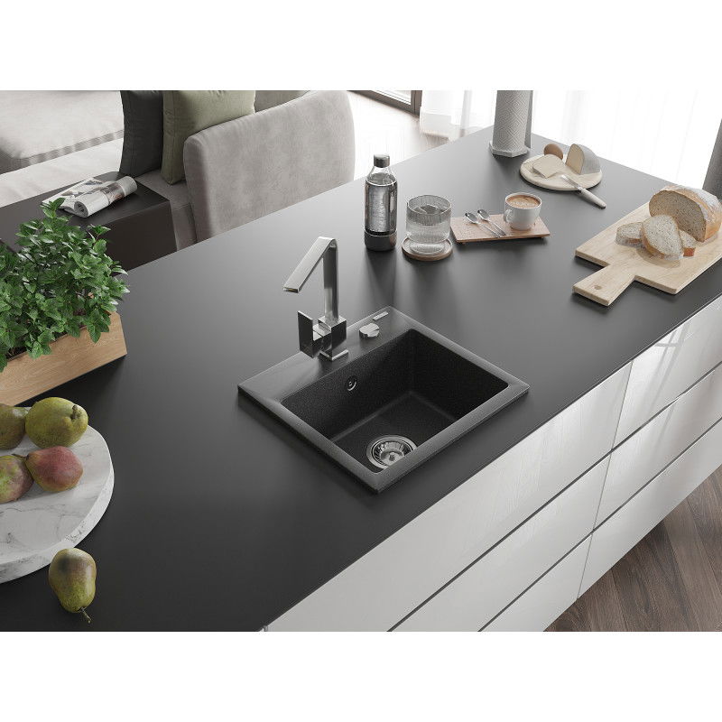 Mexen Milo гранитна мивка с 1 отделение и кухненски смесител Rita, черно на пръски - 6505-76-670300-00