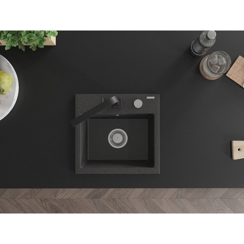 Mexen Milo гранитна кухненска мивка с 1 отделение с кухненски смесител Rita, черен на петна - 6505-76-670300-70