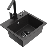Mexen Milo гранитна мивка с 1 отделение и кухненски смесител Rita, черен на пръски - 6505-76-670300-70-B