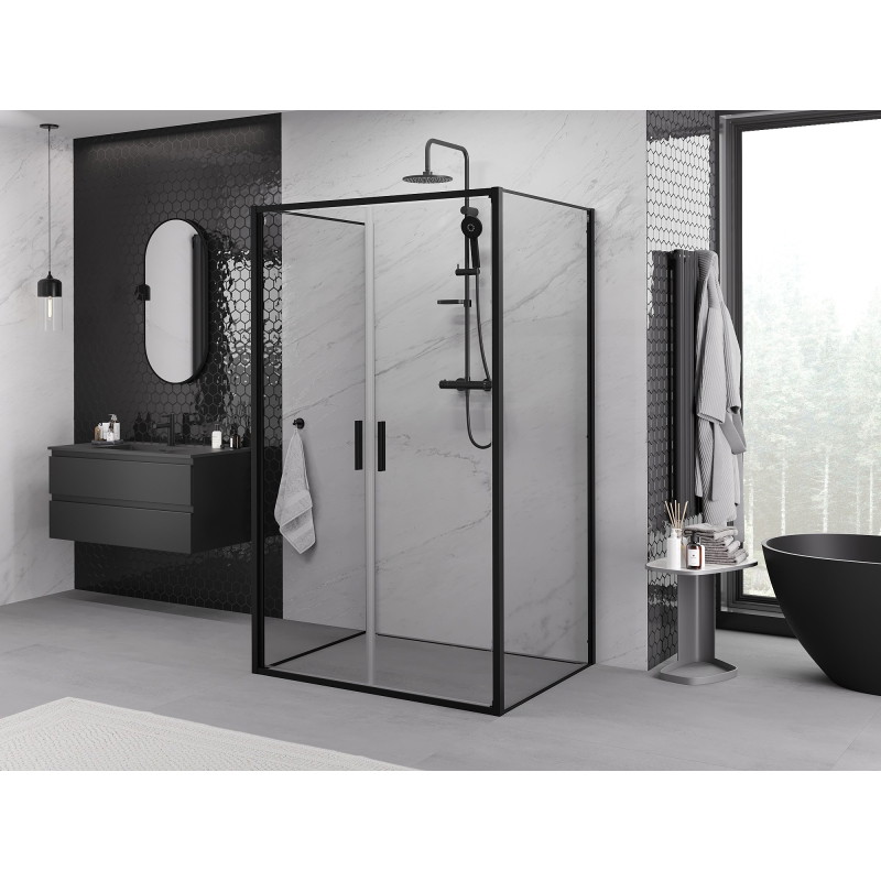 Mexen Exo-B Duo 3S 3-стенна прозрачна душ кабина 120 x 90 см, черна - 814-120-090-70-00-3S