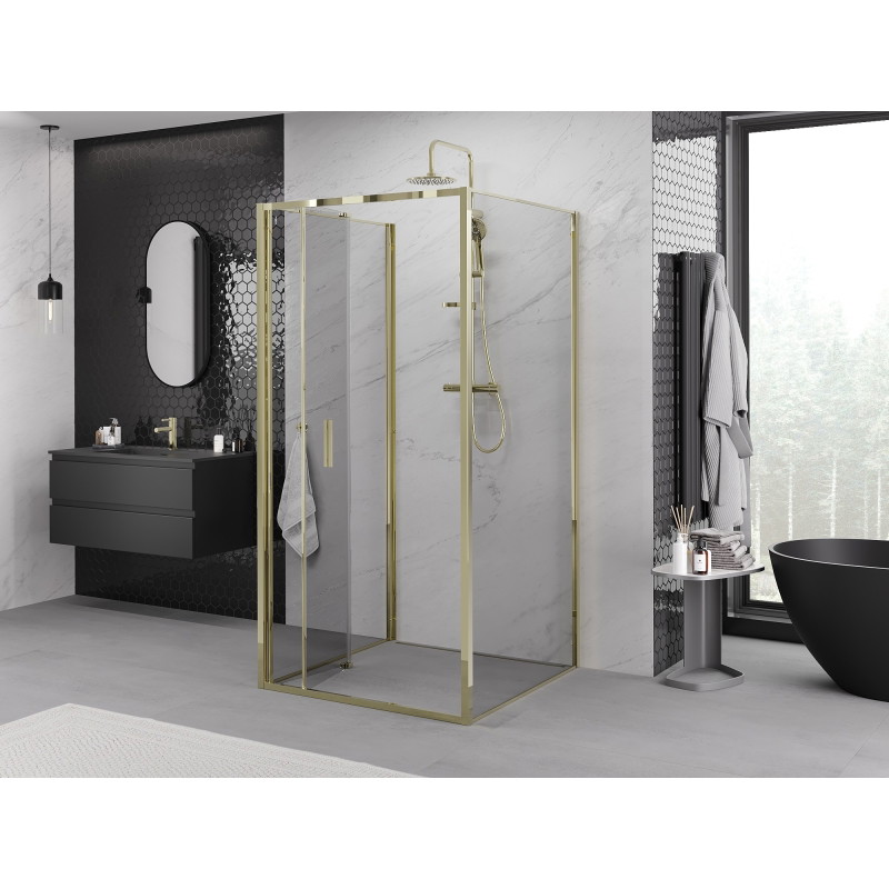 Mexen Exo-F 3S 3-стенна сгъваема душ кабина 95 x 95 см, прозрачна, златна
