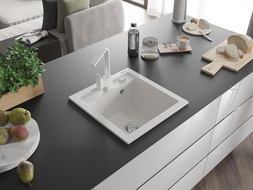 Mexen Vito еднокоморна мивка от гранит с кухненски смесител Rita, бял - 6503-20-670300-20