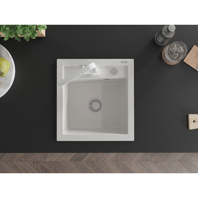 Mexen Vito еднокоморна мивка от гранит с кухненски смесител Rita, бял - 6503-20-670300-20