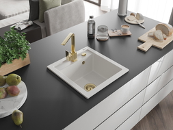 Mexen Vito гранитна мивка с 1 отделение и кухненски кран Rita, бяла - 6503-20-670300-50