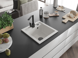 Mexen Vito кухненска мивка от гранит с 1 отделение и кухненски смесител Rita, бял - 6503-20-670300-70