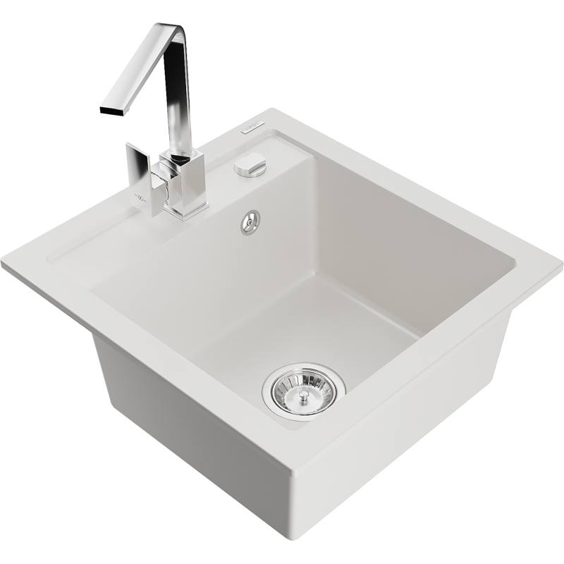 Mexen Vito гранитна мивка с 1 отделение с кухненски смесител Rita, бял