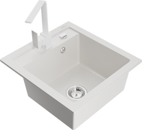 Mexen Vito еднокоморна мивка от гранит с кухненски смесител Rita, бял - 6503-20-670300-20