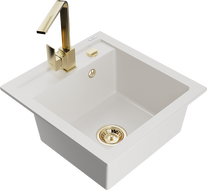 Mexen Vito гранитна мивка с 1 отделение и кухненски кран Rita, бяла - 6503-20-670300-50