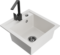 Mexen Vito кухненска мивка от гранит с 1 отделение и кухненски смесител Rita, бял - 6503-20-670300-70