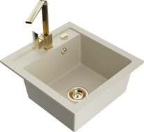 Mexen Vito гранитна мивка с 1 отделение и кухненски кран Рита, бежова - 6503-69-670300-50
