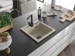 Mexen Vito гранитна кухненска мивка с 1 отделение и кухненски смесител Rita, бежова - 6503-69-670300-70