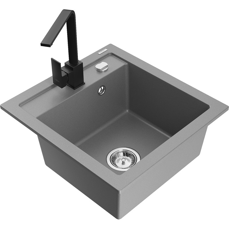 Mexen Vito гранитна мивка с 1-комора и кухненски смесител Rita, сив - 6503-71-670300-70
