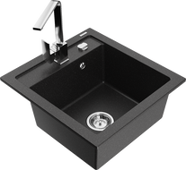 Mexen Vito кухненска мивка от гранит 1-камерна с кухненски смесител Rita, черен/сребрист металик - 6503-73-670300-00