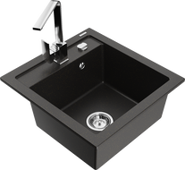 Mexen Vito мивка от гранит с 1 отделение и кухненски смесител Rita, черно/златен металик - 6503-75-670300-00