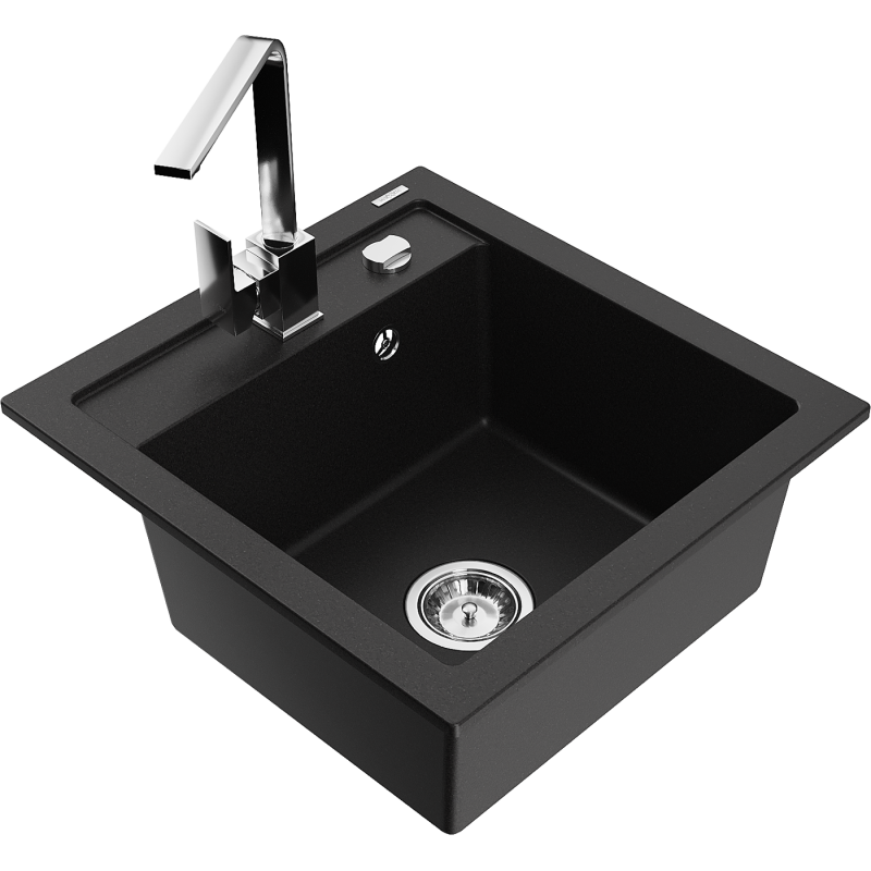 Mexen Vito гранитна мивка с 1 отделение с кухненски смесител Rita, черен - 6503-77-670300-00