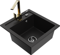 Mexen Vito гранитна кухненска мивка с 1 гнездо и кухненски смесител Rita,