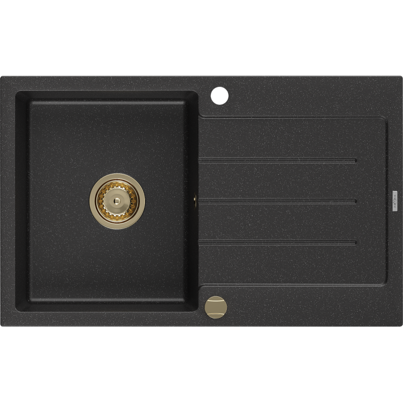 Mexen Bruno гранитна мивка 1-камерна с отцедник 795 x 495 mm, черно/сребрист
