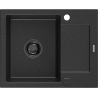Mexen Enzo гранитна мивка с 1 отделение и с оцедник 576 x 465 mm, черен/сребрист металик, черен сифон - 6506571005-73-B