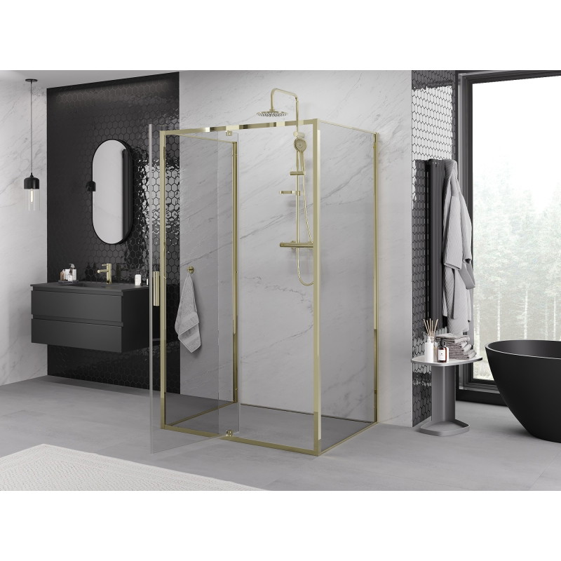 Mexen Exo-R 3S душ кабина 3-стенна отваряема 135 x 95 см, прозрачна, златна