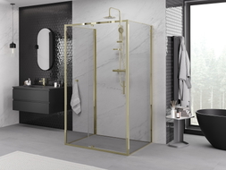 Mexen Exo-R 3S 3-стенна душ кабина, сгъваема, 145 x 100 cm, прозрачна, златиста