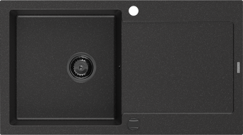 Mexen Leo гранитна мивка с 1 корито и отцедник 900 x 500 мм, черен/сребърен