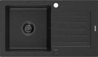 Mexen Pablo гранитна мивка с едно корито и отцедник 752 x 436 mm, черен/сребрист металик, черен сифон - 6510751010-73-B