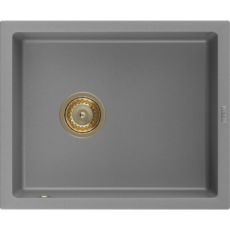 Mexen Pedro гранитна мивка с една камера 560 x 460 mm, сива, сифон златен - 6508561000-71-G