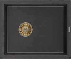 Mexen Pedro гранитна мивка с 1 отделение 560 x 460 mm, черна на пръски, златен сифон - 6508561000-76-G
