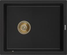 Mexen Pedro гранитна кухненска мивка с 1 корито 560 x 460 мм, черна, златен сифон - 6508561000-77-G