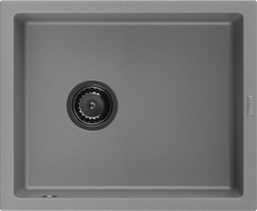 Mexen Pedro гранитна мивка с 1-корито 560 x 460 мм, сива, черен сифон - 6508561000-71-B