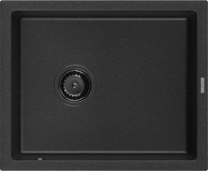 Mexen Pedro мивка от гранит с 1 камера 560 x 460 мм, черен/сребърен металик, черен сифон - 6508561000-73-B