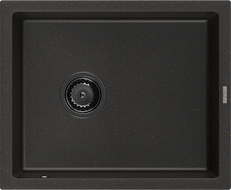 Mexen Pedro гранитна мивка с 1 отделение 560 x 460 мм, черно/златен металик, черен сифон - 6508561000-75-B