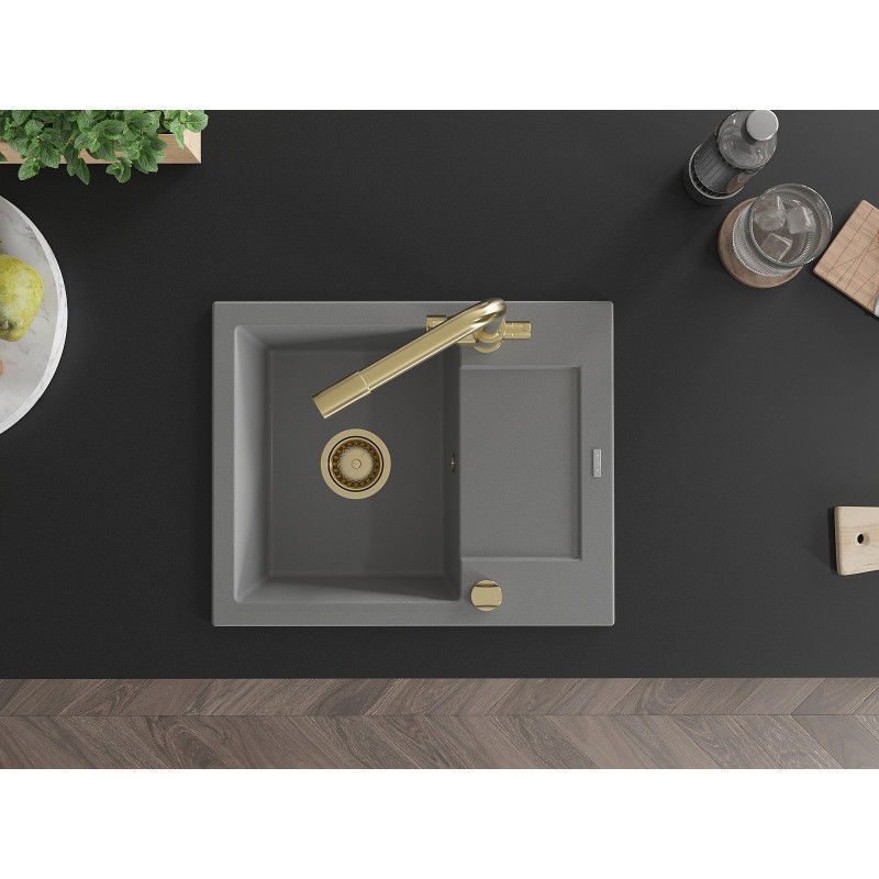 Mexen Enzo гранитна мивка с 1 отделение с изцедник и кухненски смесител Duero, сив - 6506-71-671600-50