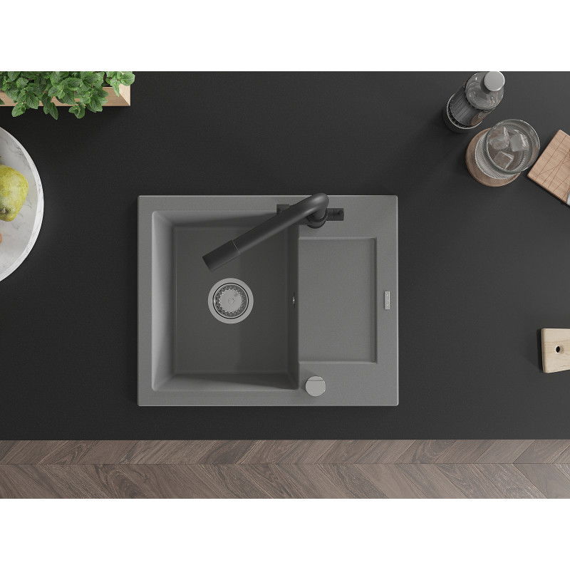 Mexen Enzo гранитна мивка с 1 отделение и отцедник и кухненски смесител Duero, сив - 6506-71-671600-70