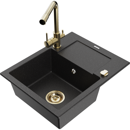 Mexen Enzo гранитна мивка с 1 камера с отцеждане и кухненски смесител Duero,